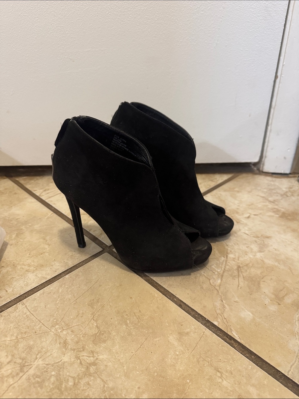 Women's Black Suede Peep-Toe High Heel Booties